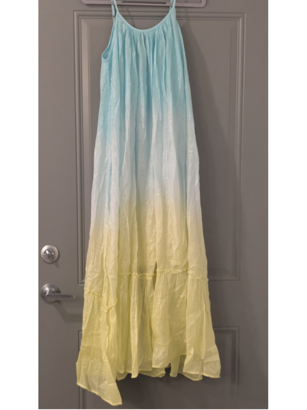 Women's White Waves Ombre Maxi Dress Blue and Yellow